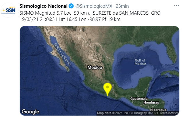 Informe del Servicio Sismológico Nacional sobre el sismo reportado esta noche