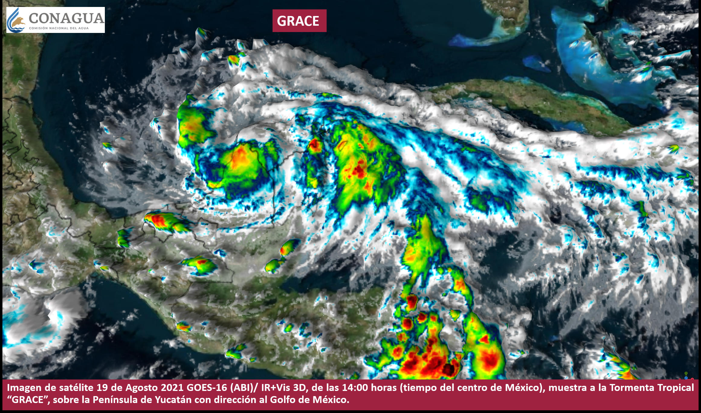 El fenómeno tropical "Grace" se fortalece a huracán categoría 1.