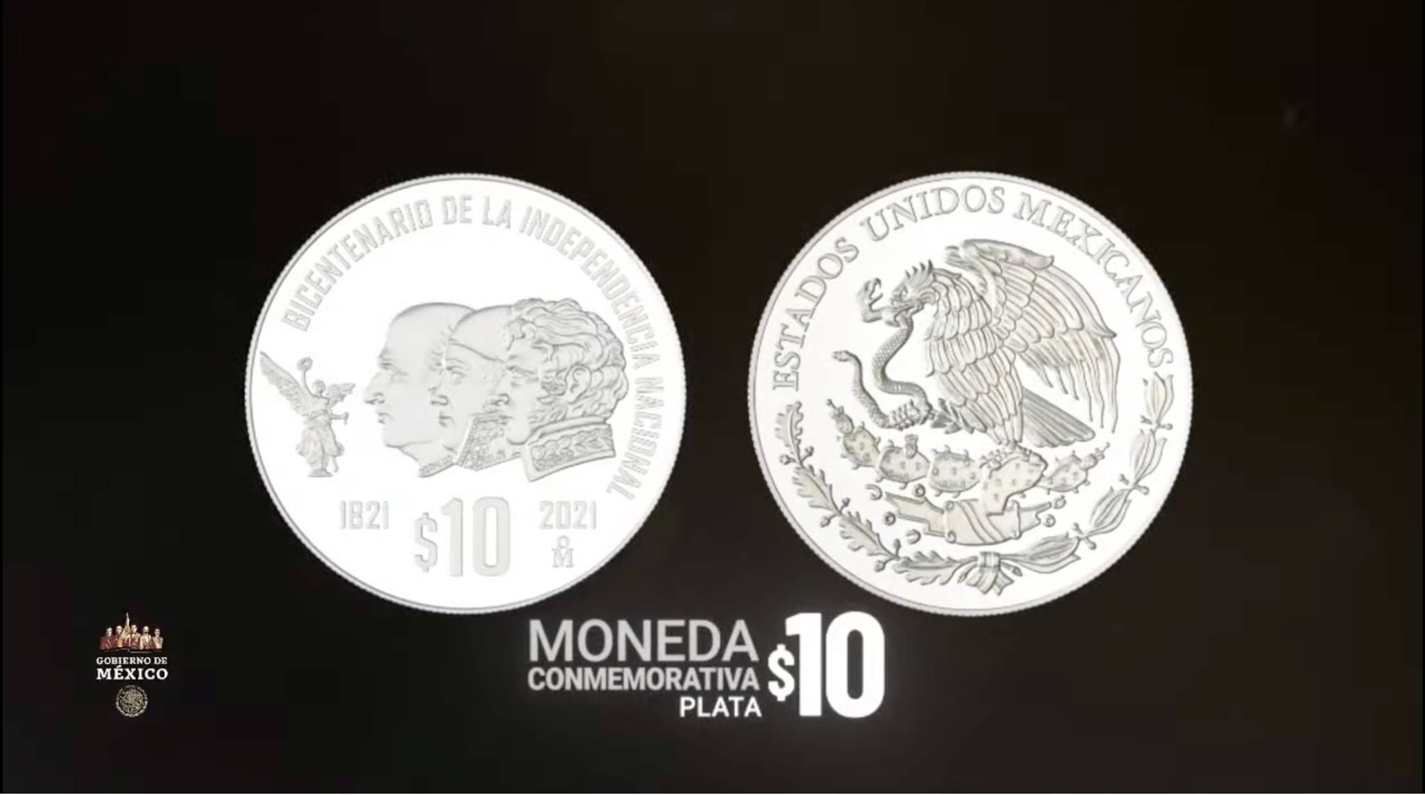 Anverso y reverso de la memoria conmemorativa de 10 pesos por el bicentenario de la Independencia Nacional