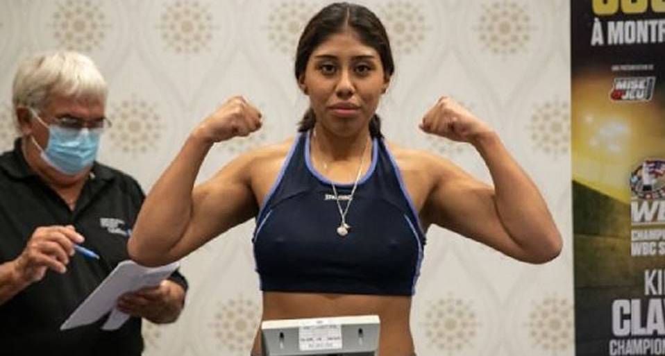 La boxeadora mexicana Jeanette Zacarías durante su último peso. Fuente: La Jornada Estado de México