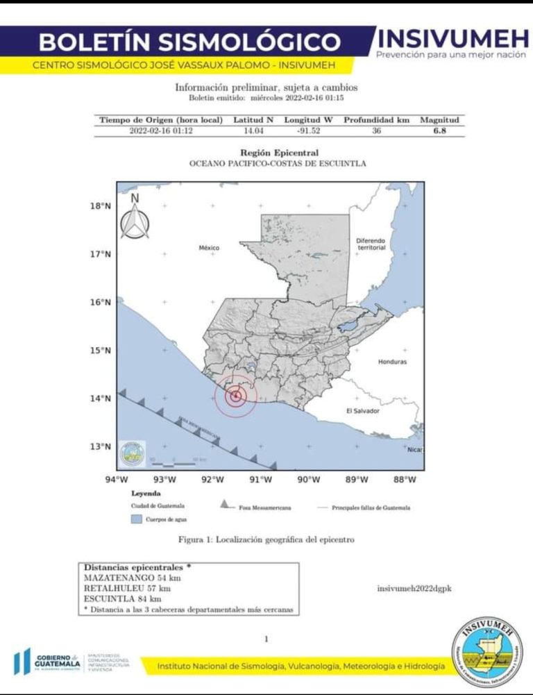 Guatemala: fuerte sismo en país de magnitud 6.8 el cual se registro la madrugada de este miércoles.